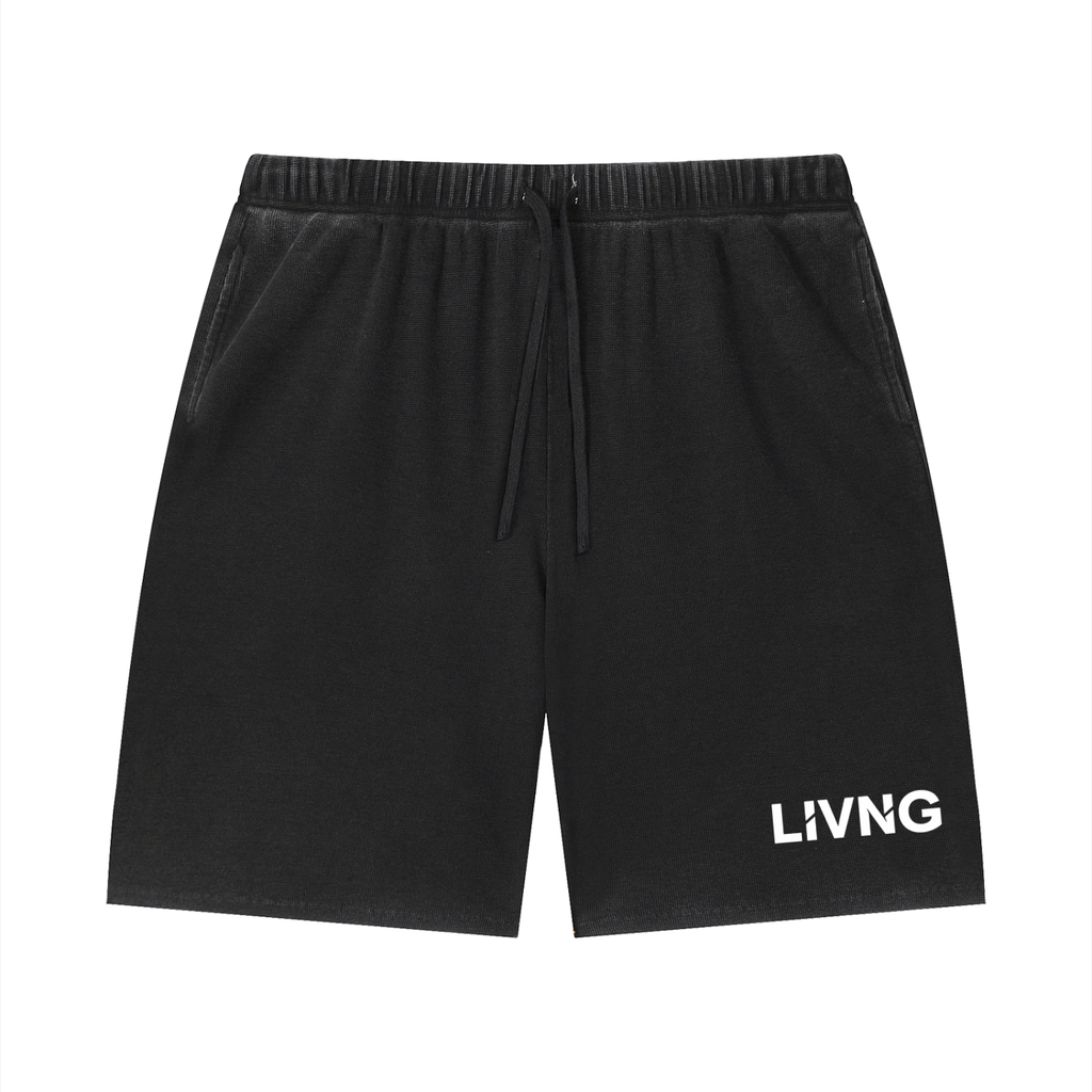 Unisex Vintage Wash Sunfade Waffle Raw Hem Shorts