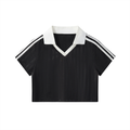 Womens Contrast Collar Striped Cropped Jersey