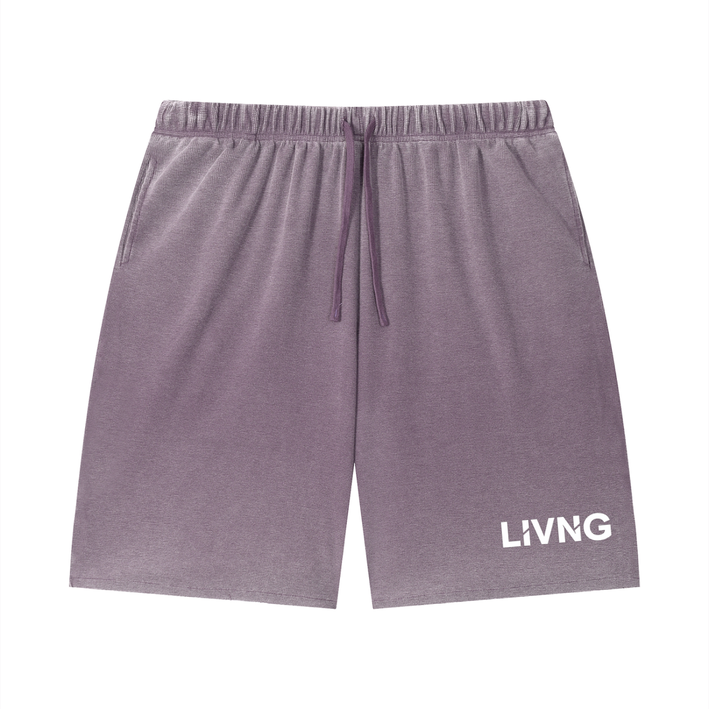 Unisex Vintage Wash Sunfade Waffle Raw Hem Shorts