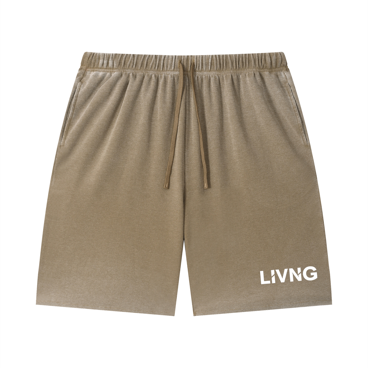 Unisex Vintage Wash Sunfade Waffle Raw Hem Shorts