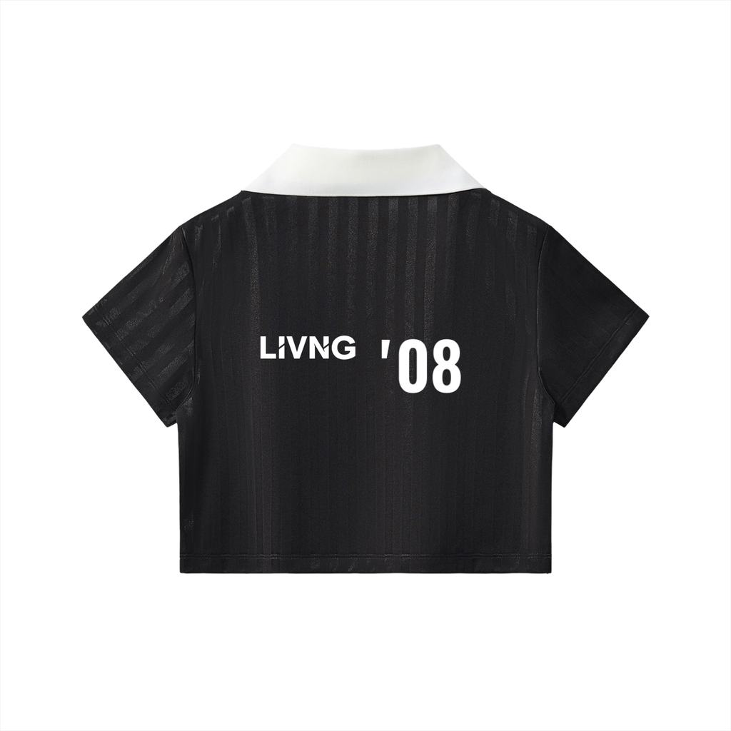 Womens Contrast Collar Striped Cropped Jersey