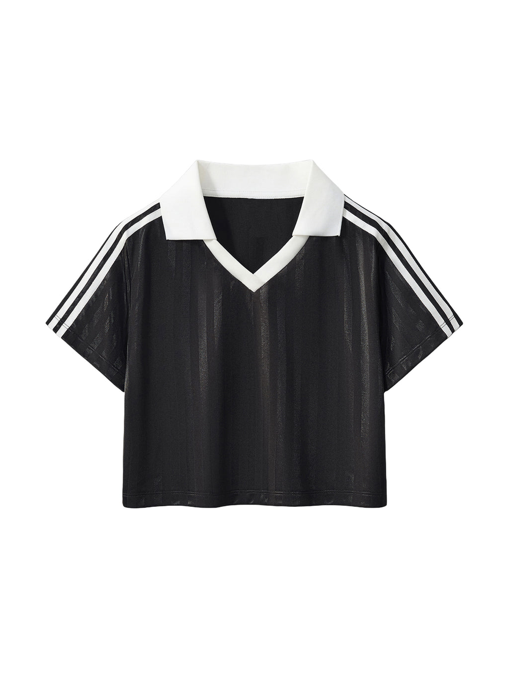 Womens Contrast Collar Striped Cropped Jersey