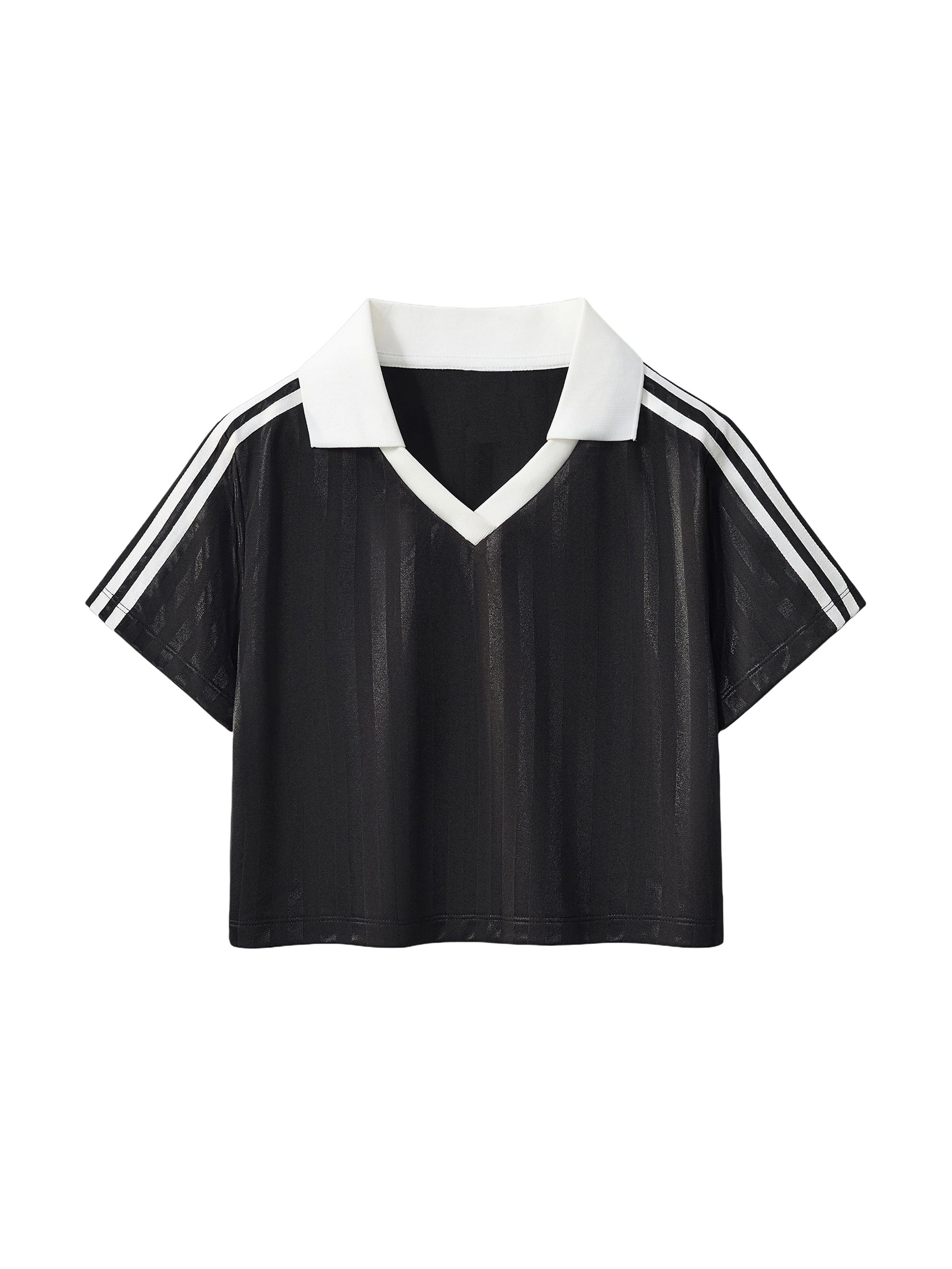 Womens Contrast Collar Striped Cropped Jersey